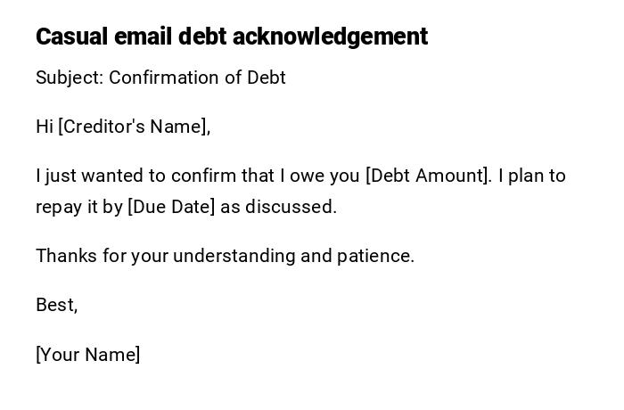 Casual email debt acknowledgement
