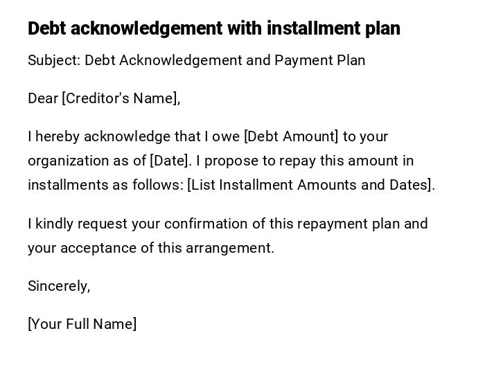 Debt acknowledgement with installment plan