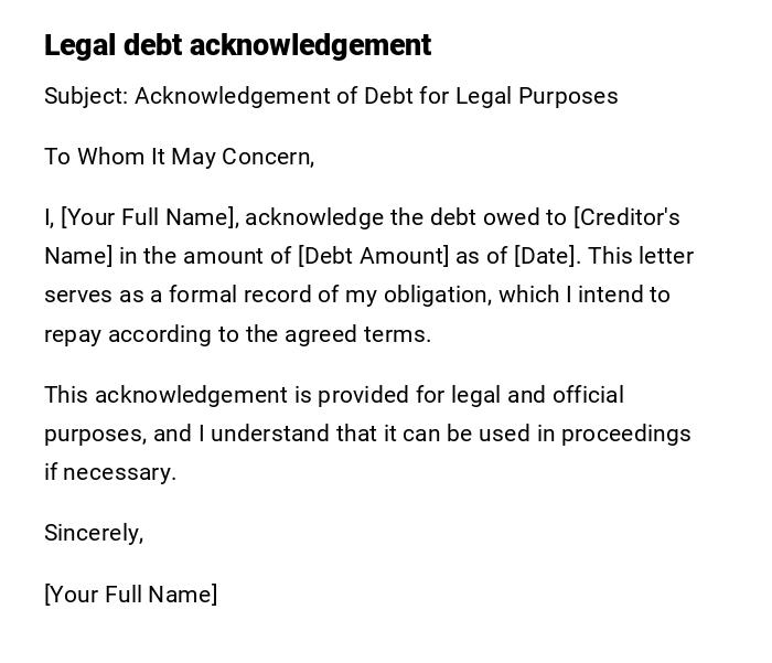 Legal debt acknowledgement
