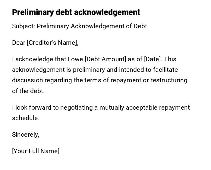 Preliminary debt acknowledgement