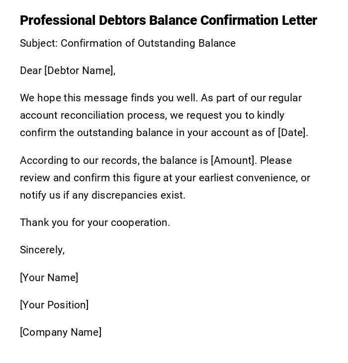 Professional Debtors Balance Confirmation Letter