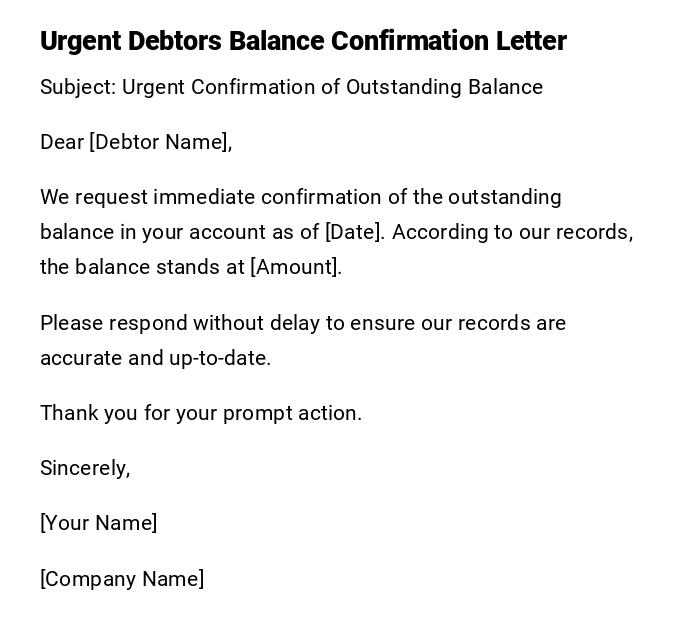 Urgent Debtors Balance Confirmation Letter