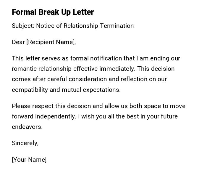 Formal Break Up Letter