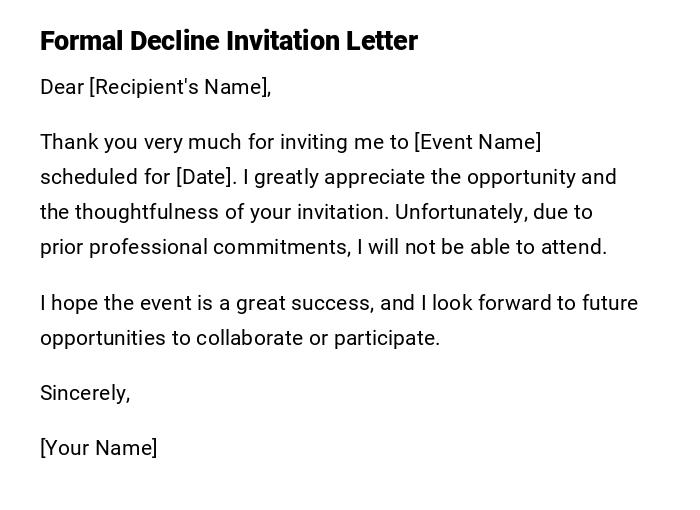 Formal Decline Invitation Letter