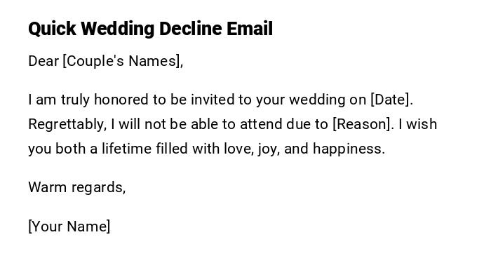Quick Wedding Decline Email