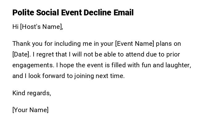 Polite Social Event Decline Email