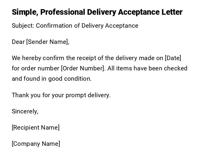 Simple, Professional Delivery Acceptance Letter