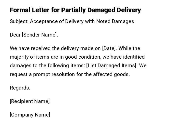 Formal Letter for Partially Damaged Delivery