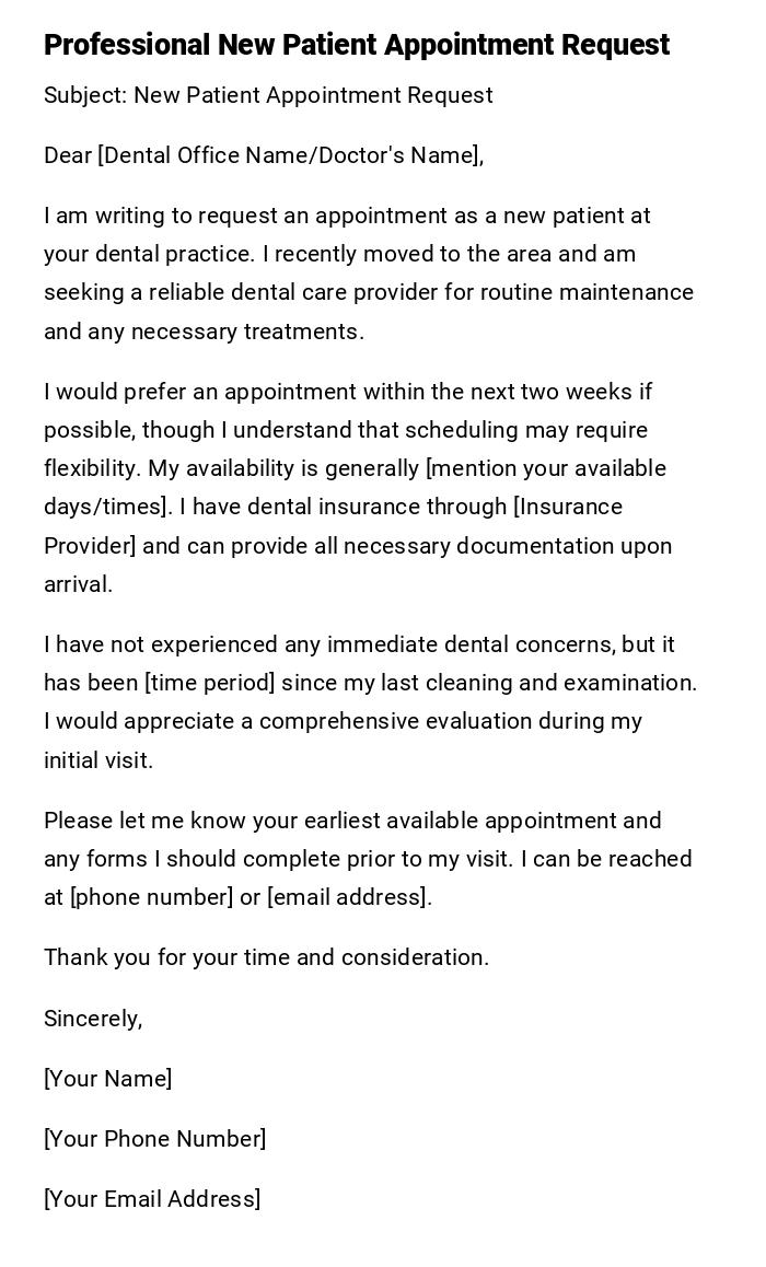 Professional New Patient Appointment Request