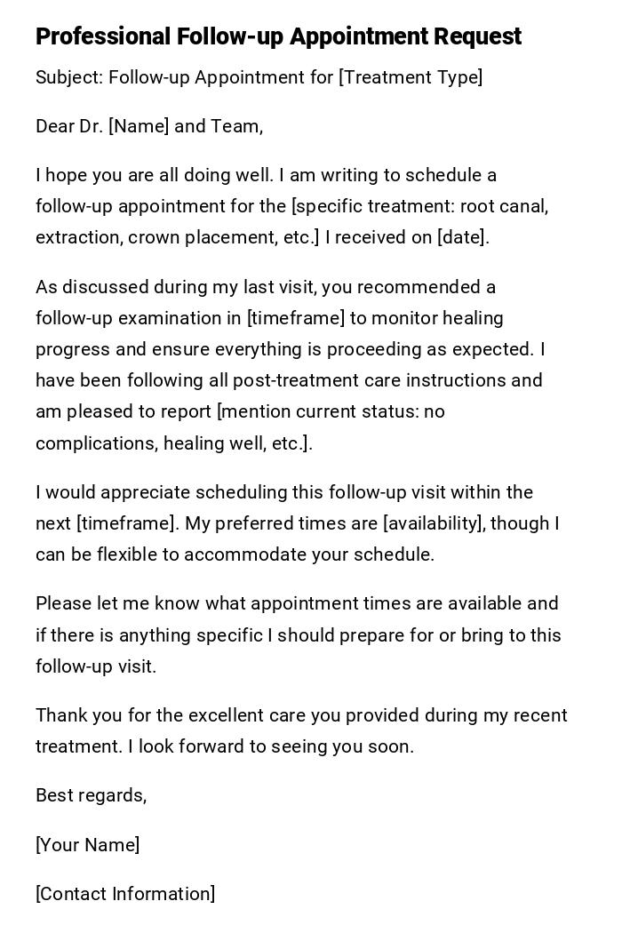 Professional Follow-up Appointment Request