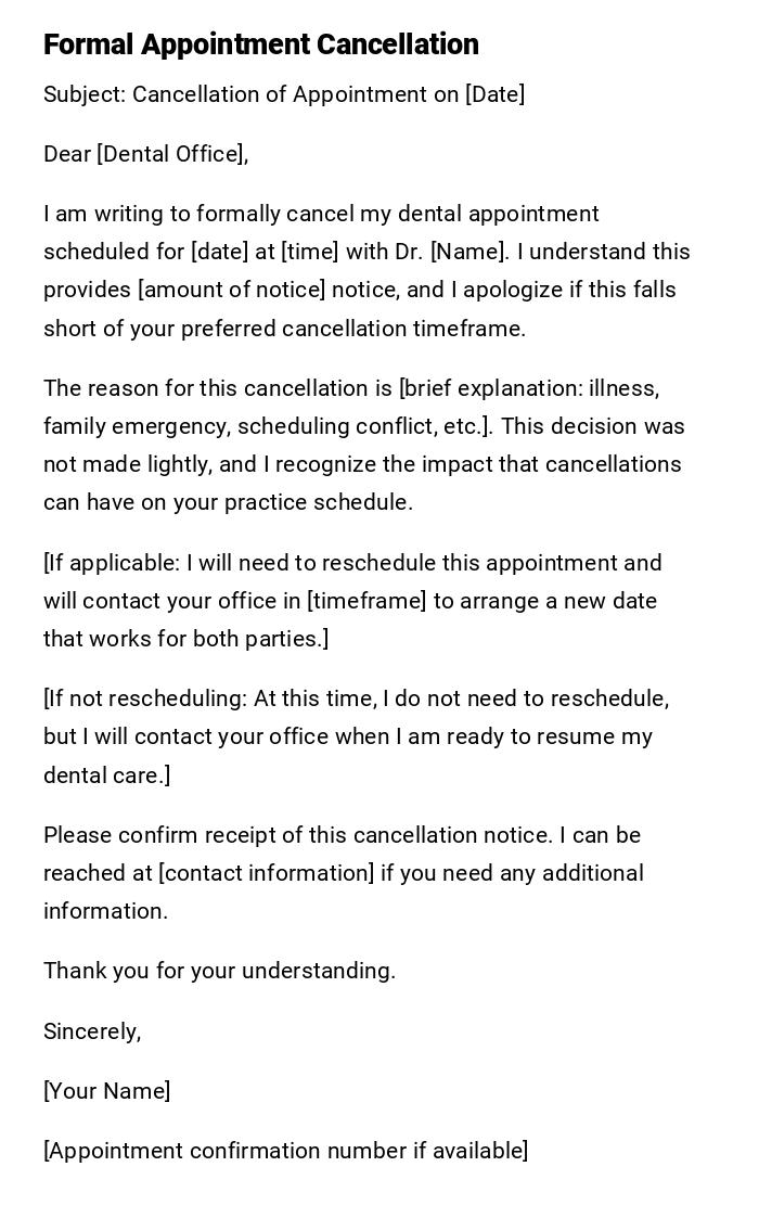 Formal Appointment Cancellation