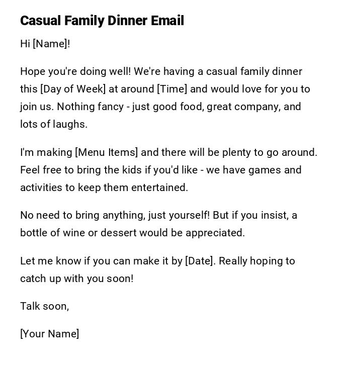 Casual Family Dinner Email Casual Family Dinner Email