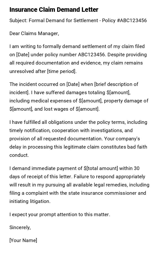 Insurance Claim Demand Letter