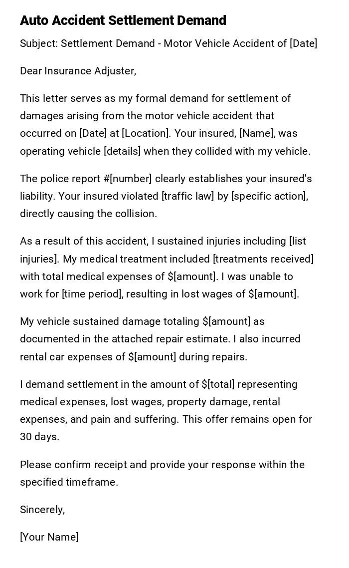 Auto Accident Settlement Demand