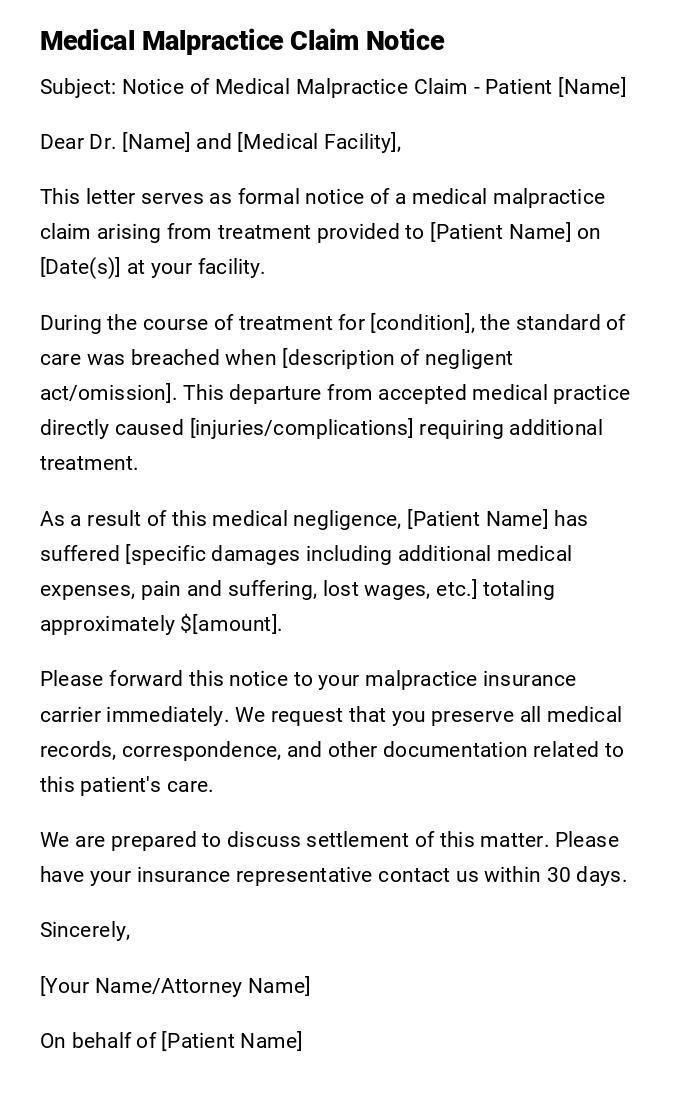 Medical Malpractice Claim Notice