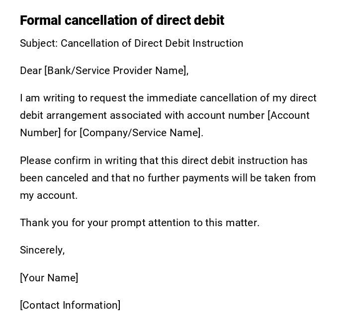 Formal cancellation of direct debit