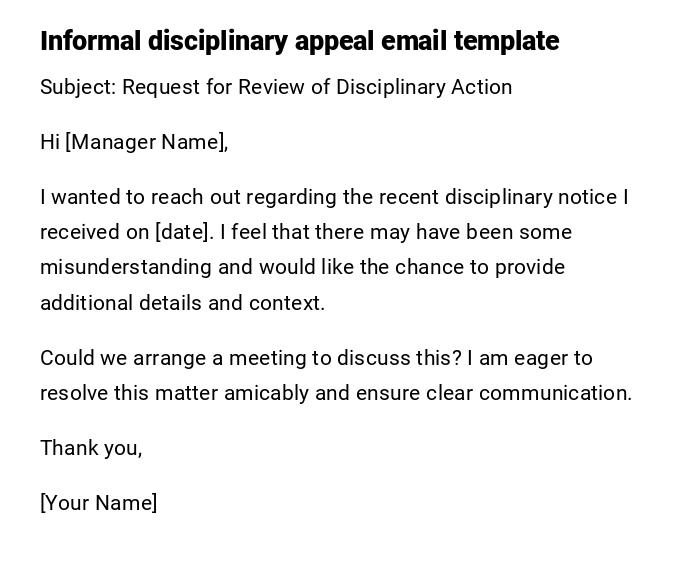 Informal disciplinary appeal email template