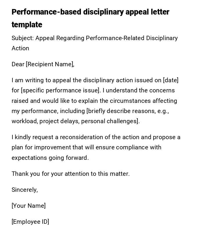 Performance-based disciplinary appeal letter template