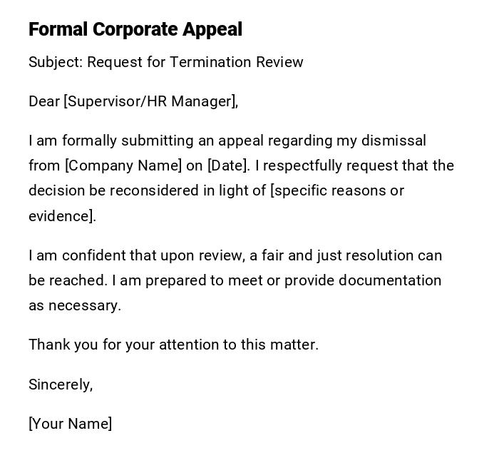 Formal Corporate Appeal