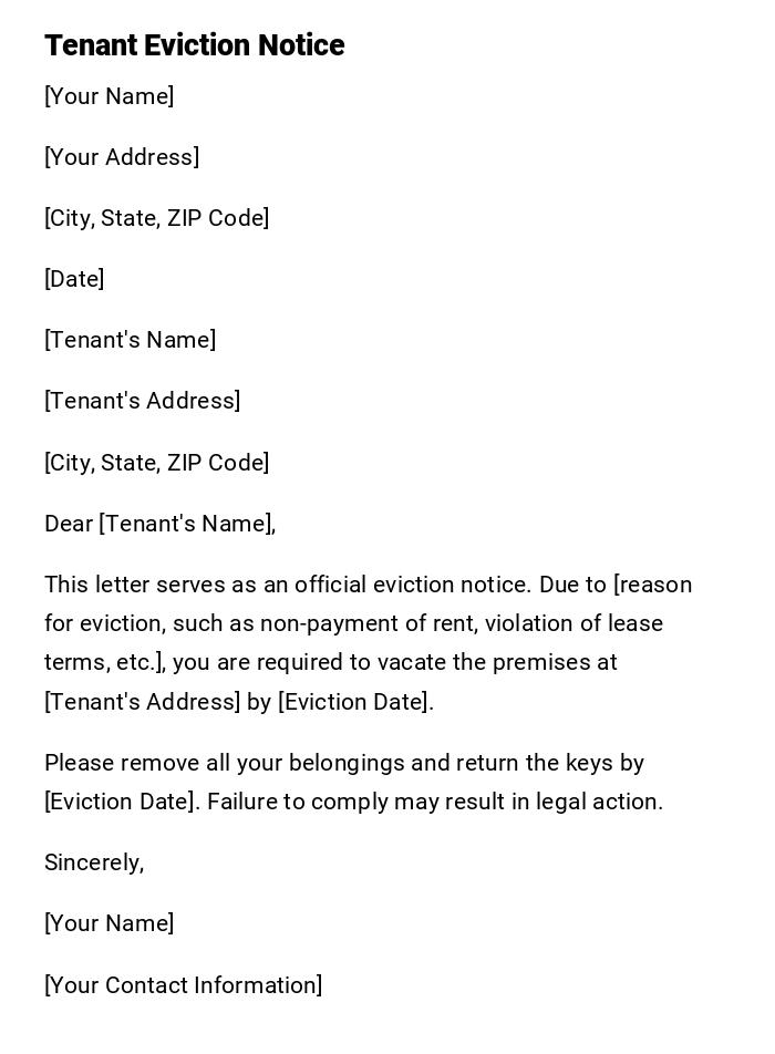 Tenant Eviction Notice Tenant Eviction Notice