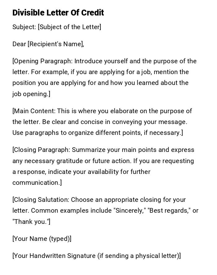 Divisible Letter Of Credit