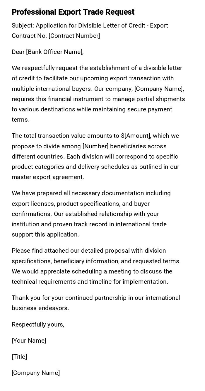 Professional Export Trade Request