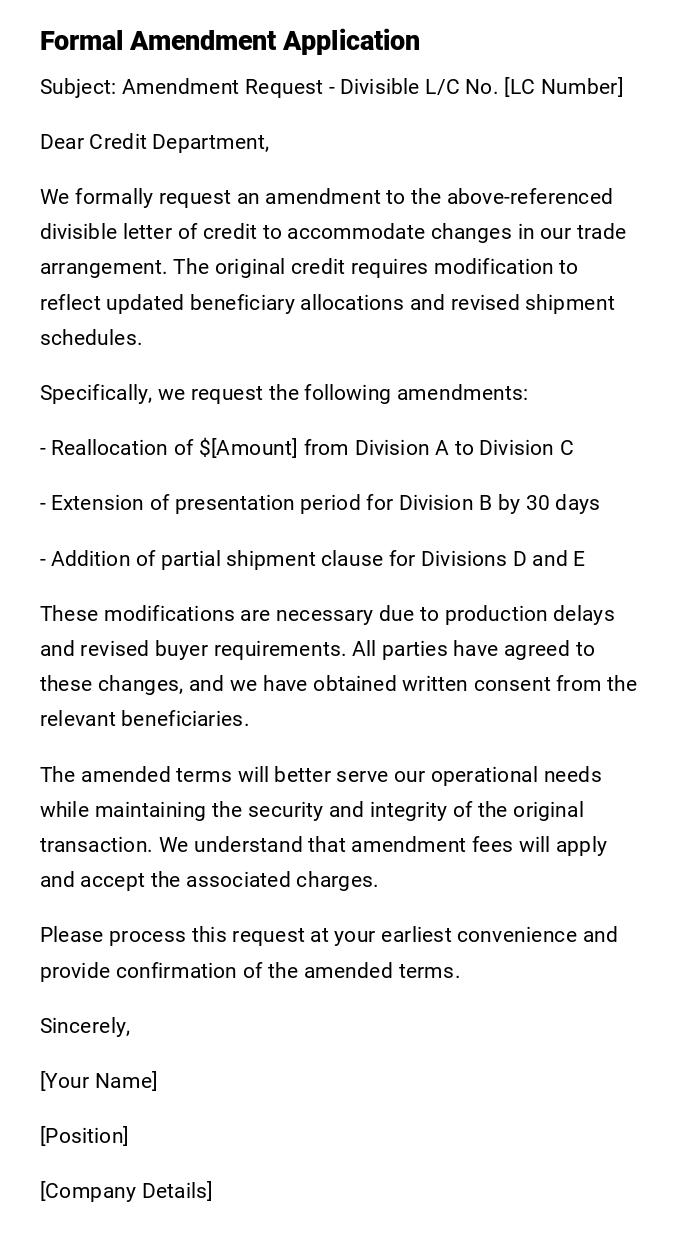 Formal Amendment Application