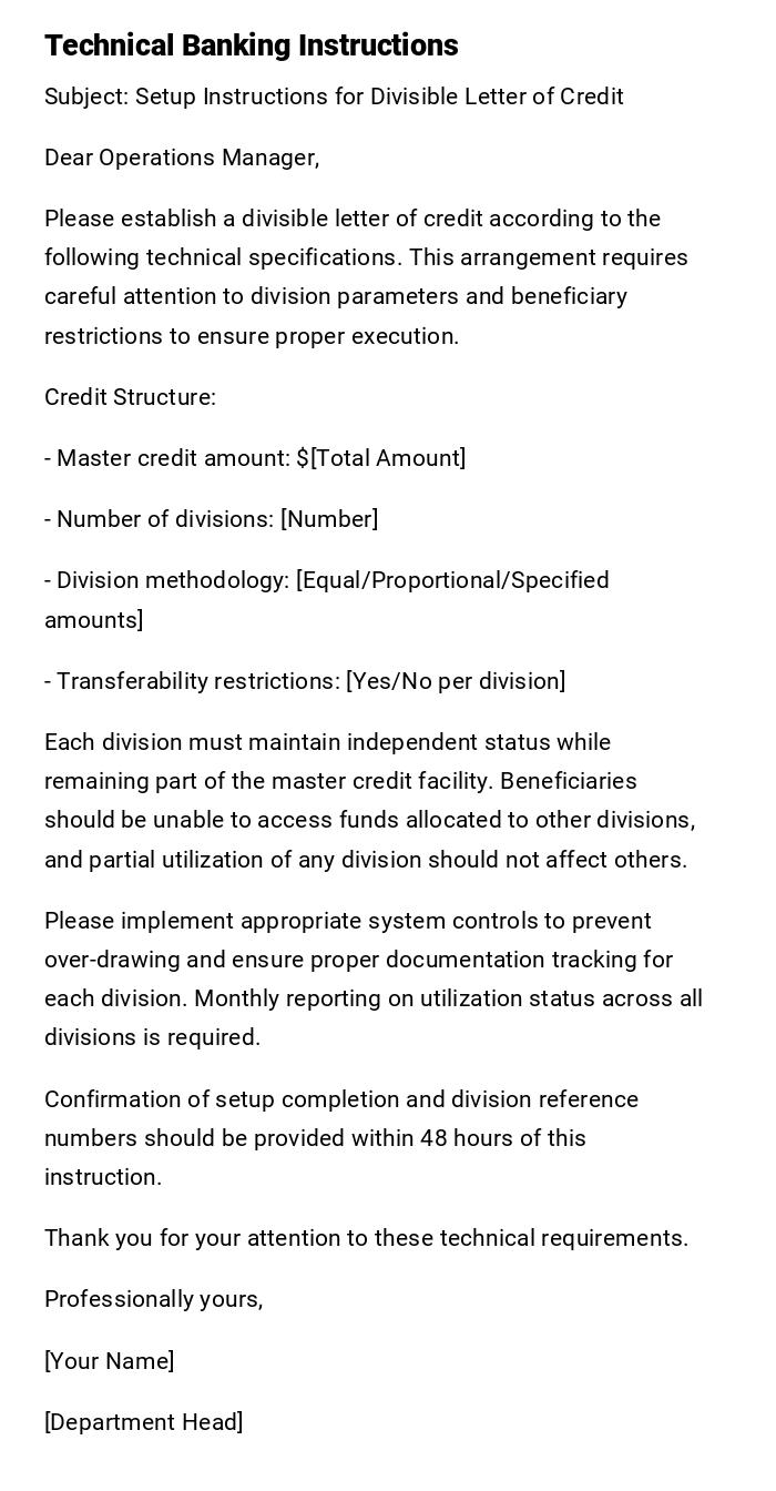Technical Banking Instructions