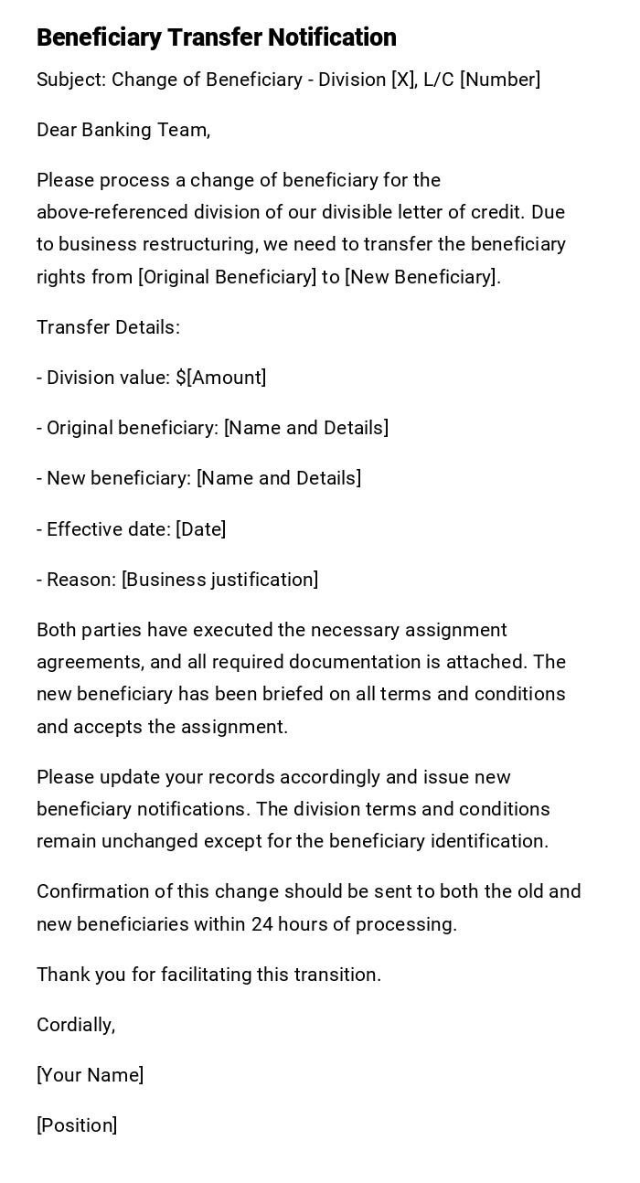 Beneficiary Transfer Notification