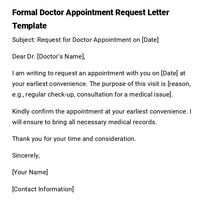 Formal Doctor Appointment Request Letter Template