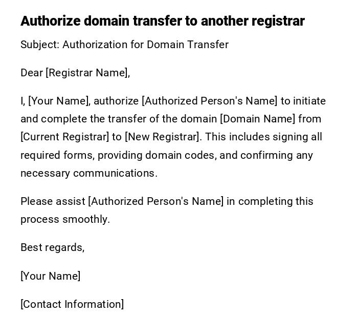 Authorize domain transfer to another registrar