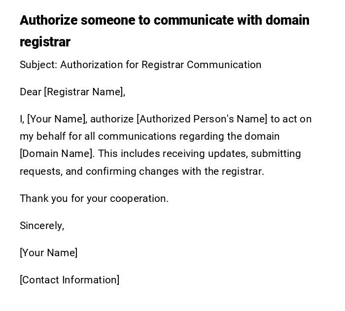 Authorize someone to communicate with domain registrar