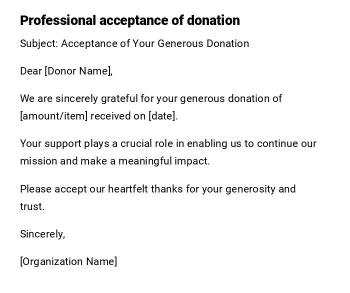 Professional acceptance of donation