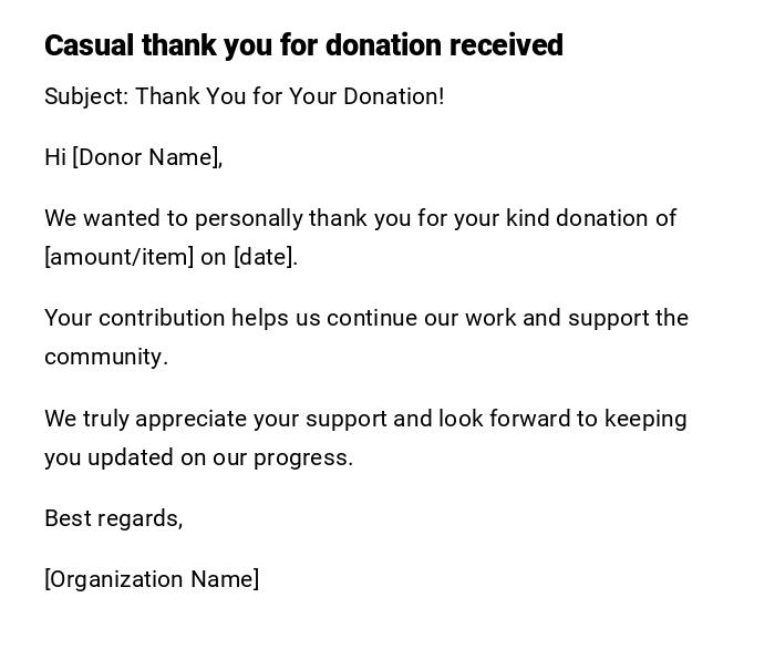 Casual thank you for donation received