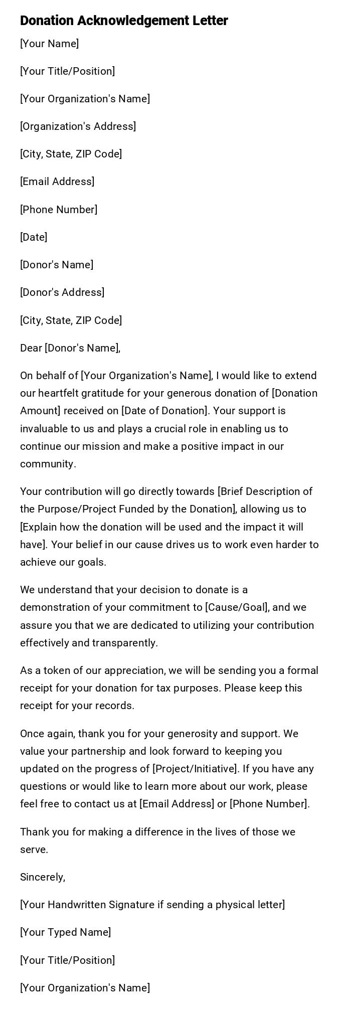 Donation Acknowledgement Letter Donation Acknowledgement Letter