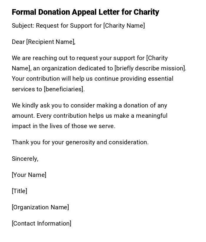 Formal Donation Appeal Letter for Charity