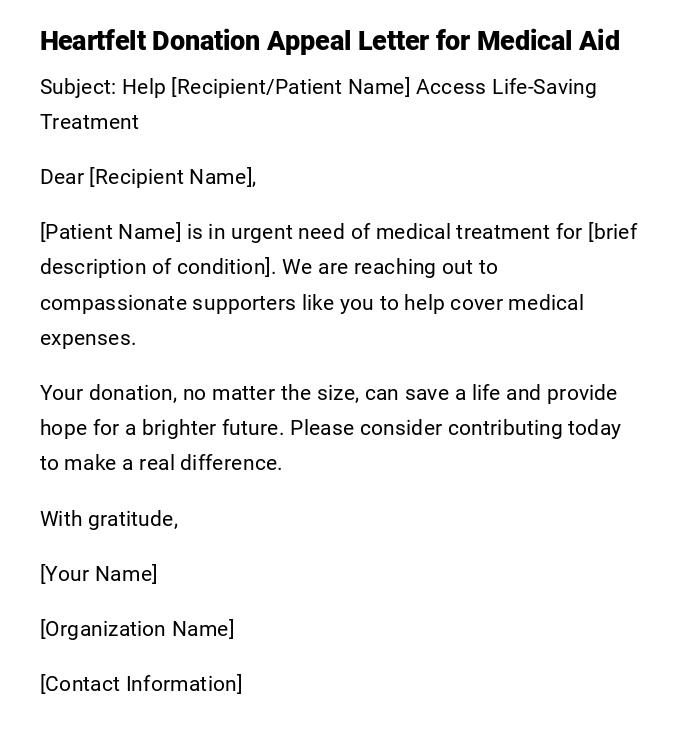 Heartfelt Donation Appeal Letter for Medical Aid
