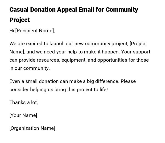 Casual Donation Appeal Email for Community Project