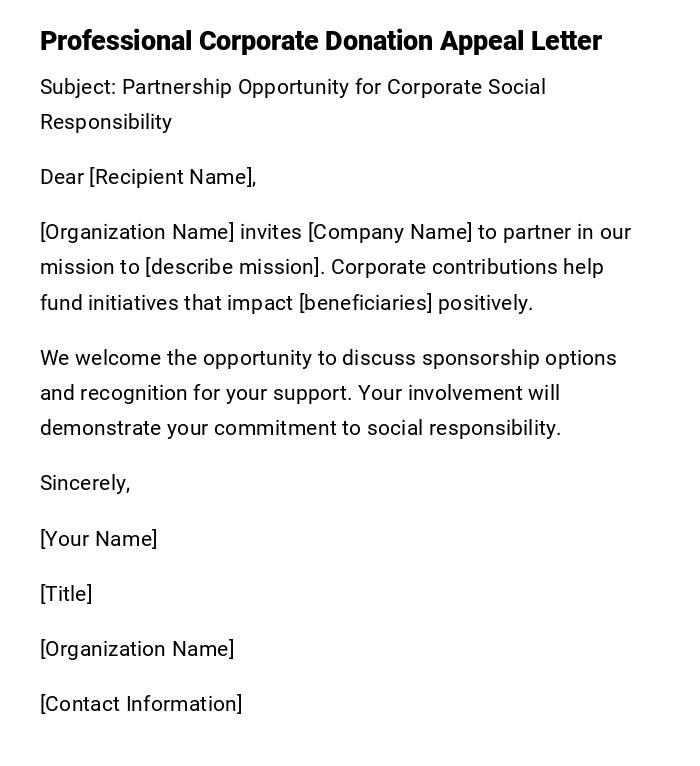 Professional Corporate Donation Appeal Letter