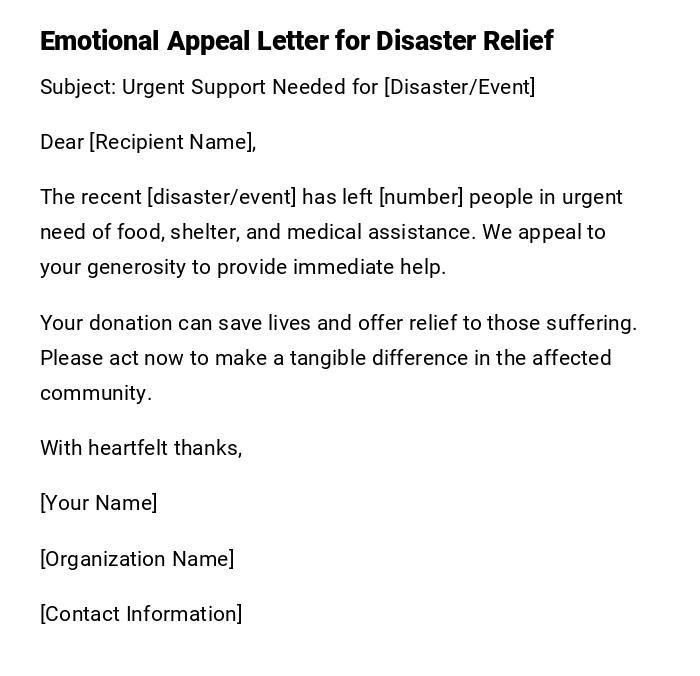 Emotional Appeal Letter for Disaster Relief