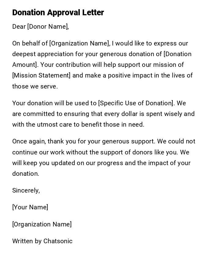 Donation Approval Letter Donation Approval Letter