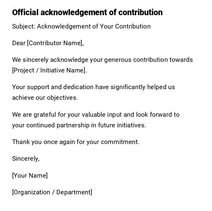 Official acknowledgement of contribution