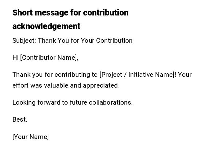 Short message for contribution acknowledgement