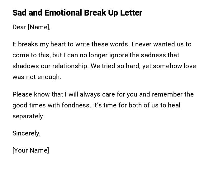 Sad and Emotional Break Up Letter