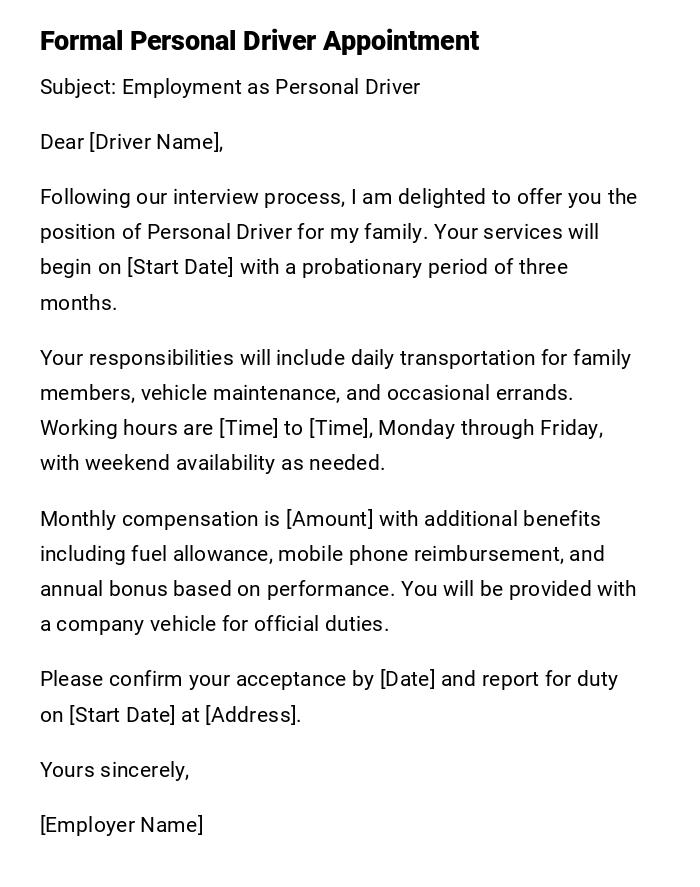 Formal Personal Driver Appointment