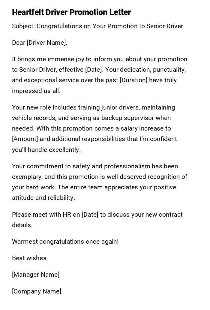 Heartfelt Driver Promotion Letter