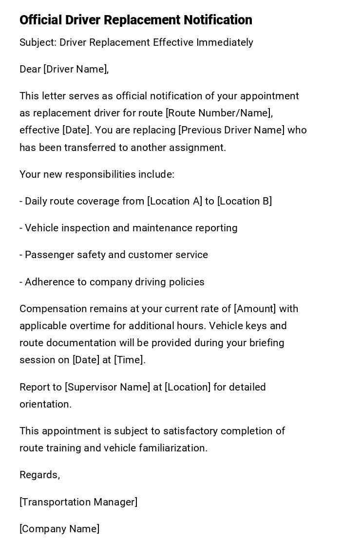Official Driver Replacement Notification
