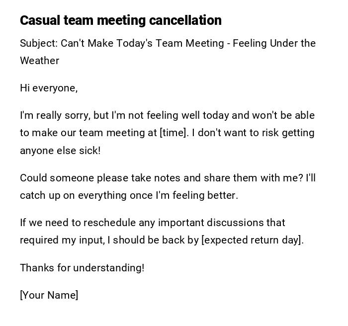 Casual team meeting cancellation