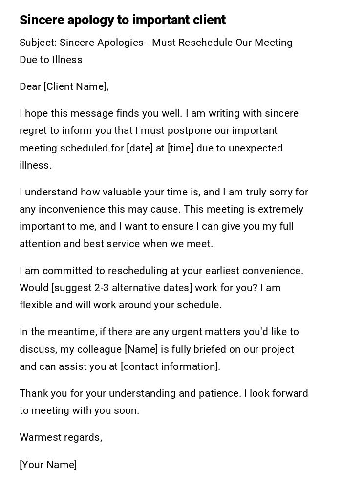 Sincere apology to important client