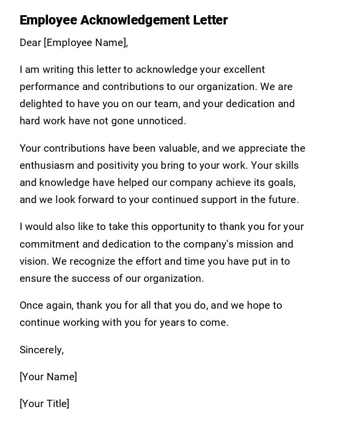 Employee Acknowledgement Letter Employee Acknowledgement Letter